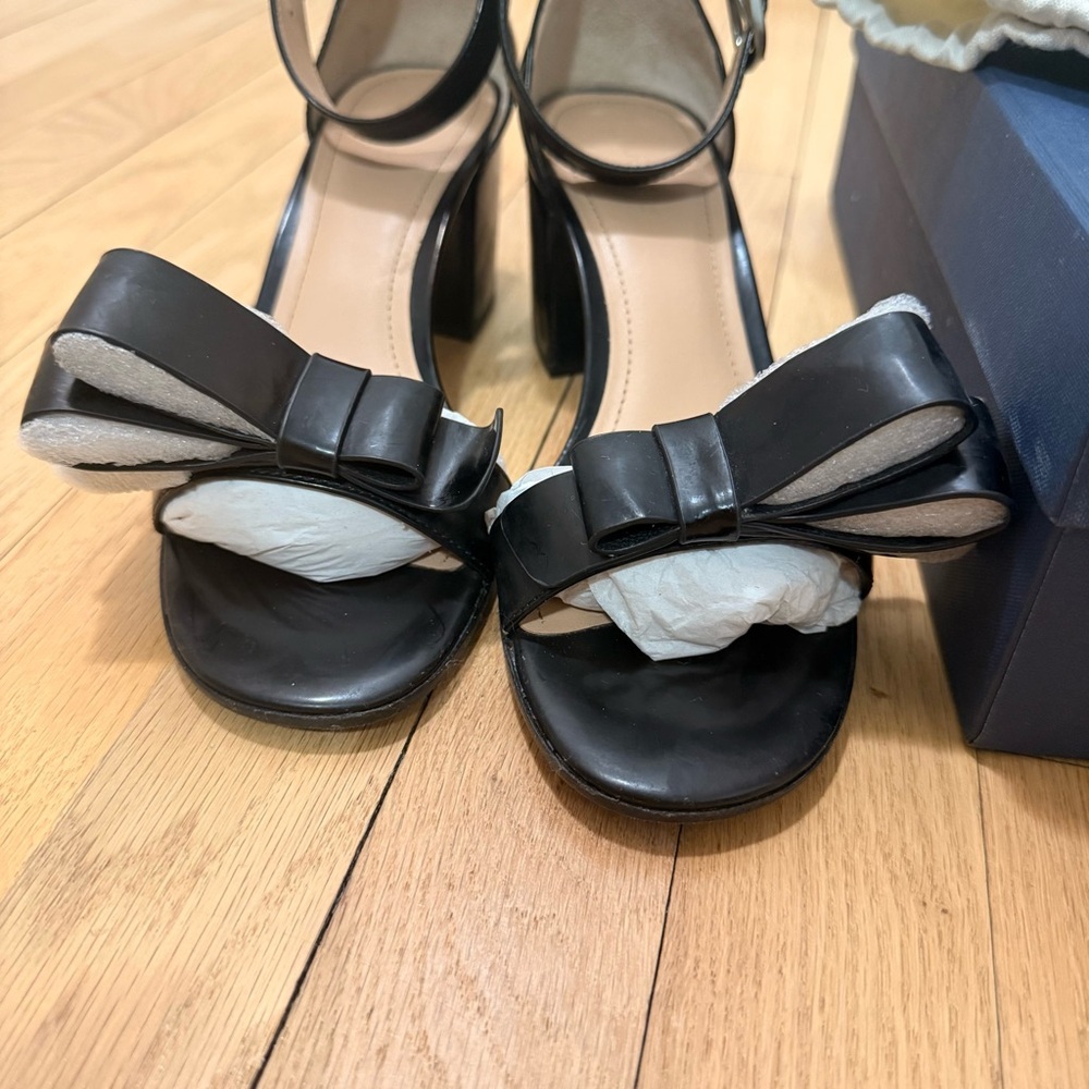 Pour La Victoire Aimee Black Leather Dress Block Heel Sandals Size 7.5 - Picture 3 of 9